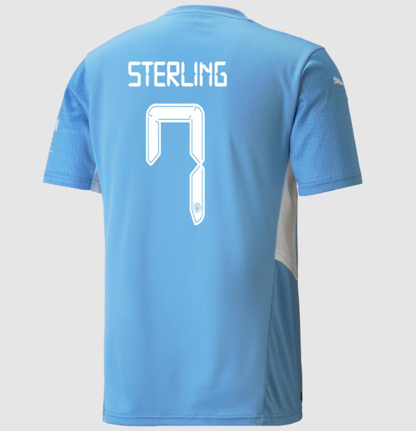 2021/22 Manchester City Home Kit Soccer Jersey with Raheem Sterling 7 UCL printing